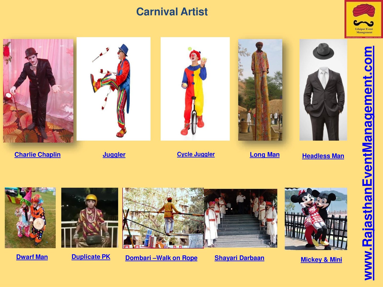 Carnival Artist — Entertainment service for Udaipur wedding and destination events in Rajasthan