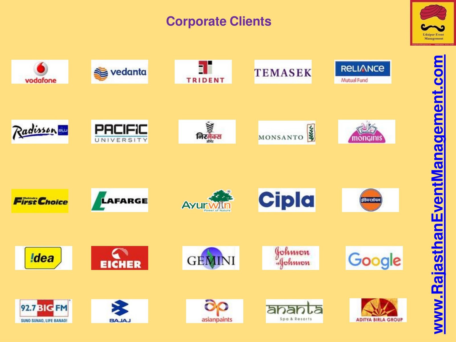 Corporate Clients — Management service for Udaipur wedding and destination events in Rajasthan