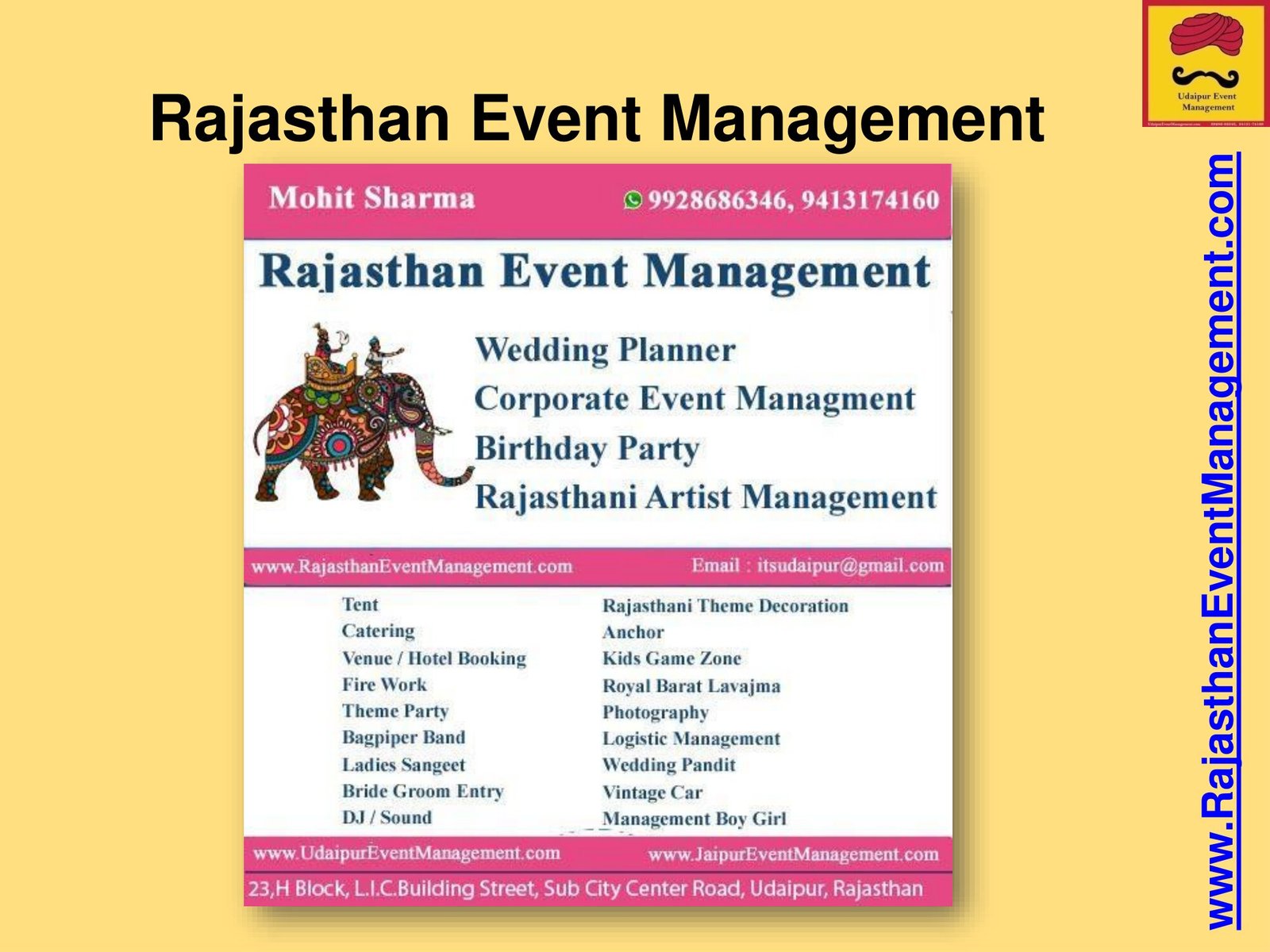 Rajasthan Event Management Contact — Management service for Udaipur wedding and destination events in Rajasthan