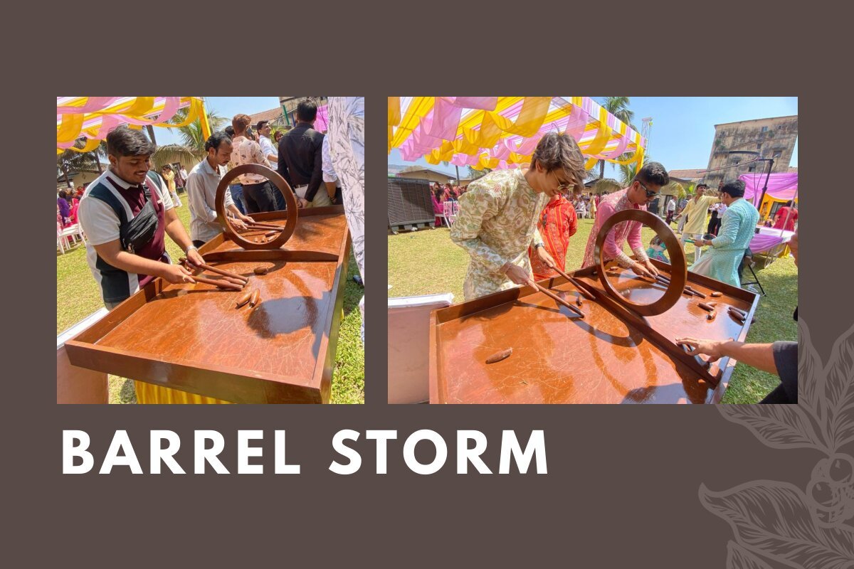 Barrel Storm game stall on rent in Udaipur for birthday parties, wedding carnival and mehendi mela — Premium wooden games