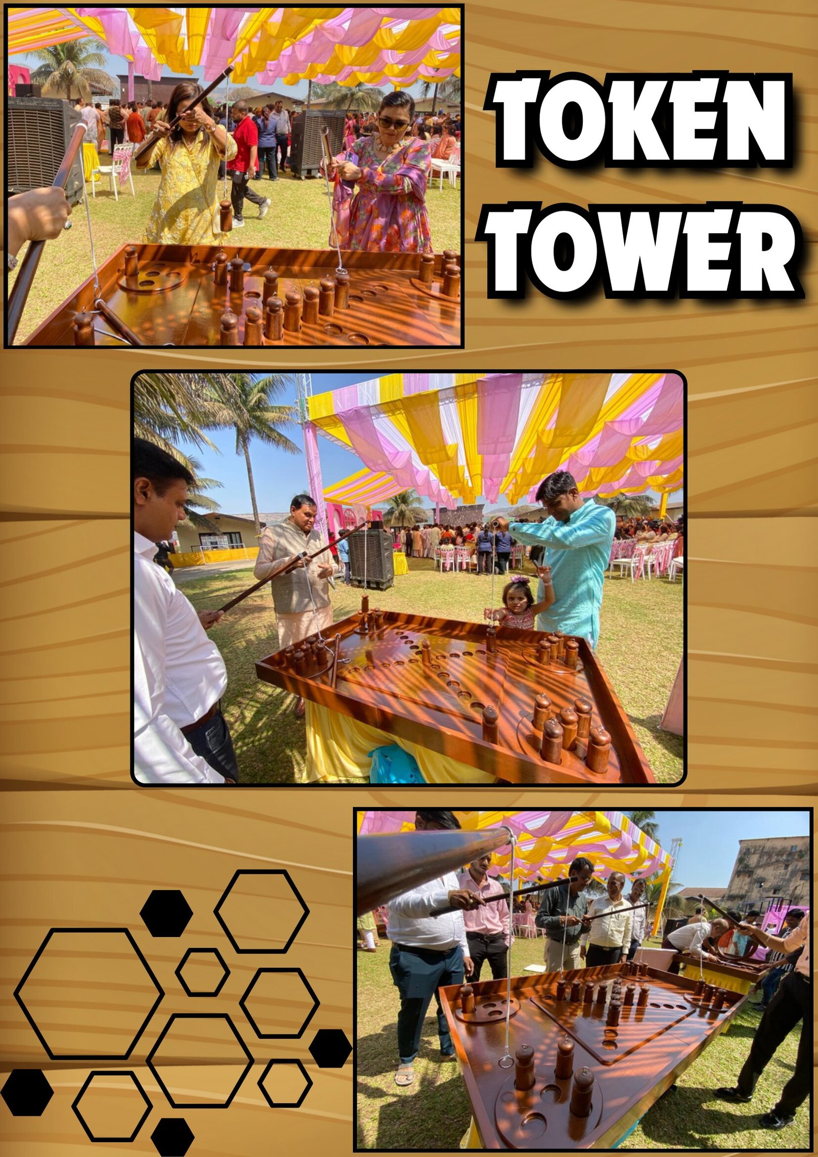 Token Tower game stall on rent in Udaipur for birthday parties, wedding carnival and mehendi mela — Wooden skill games