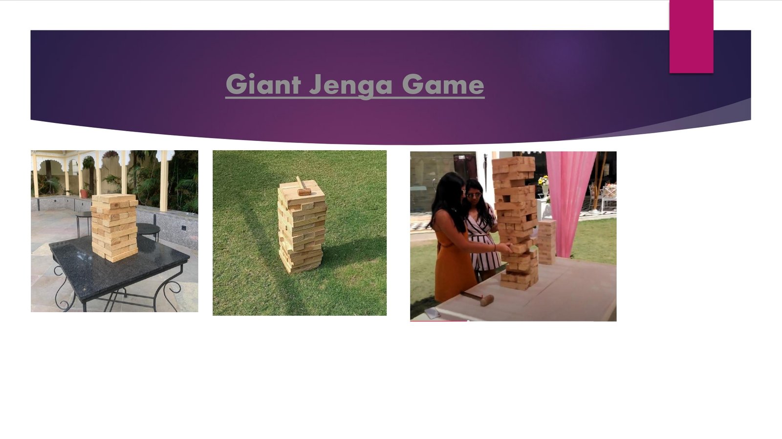 Giant Jenga Game game stall on rent in Udaipur for birthday parties, wedding carnival and mehendi mela — Wooden carnival games