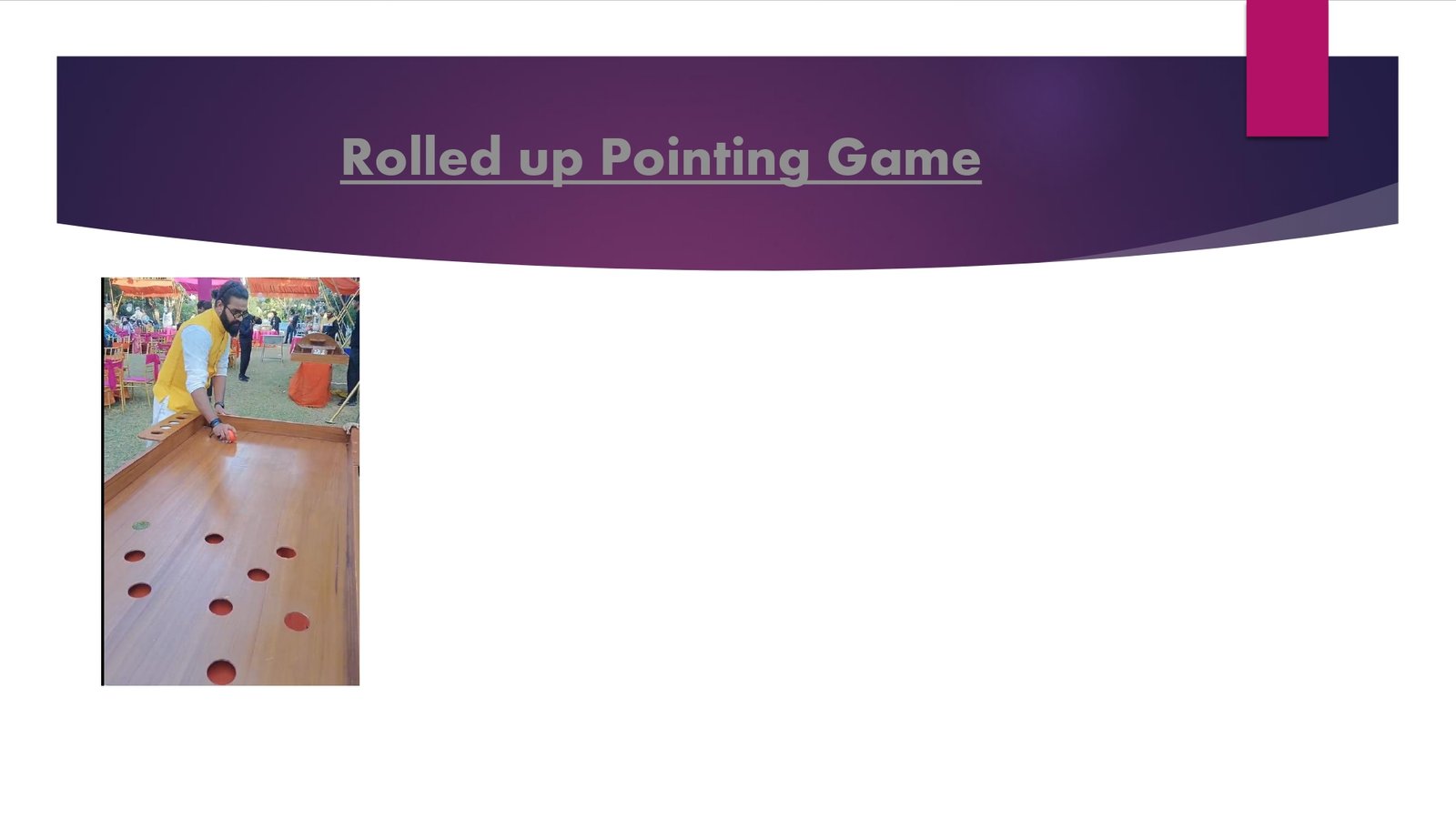 Rolled Up Pointing Game game stall on rent in Udaipur for birthday parties, wedding carnival and mehendi mela — Wooden carnival games