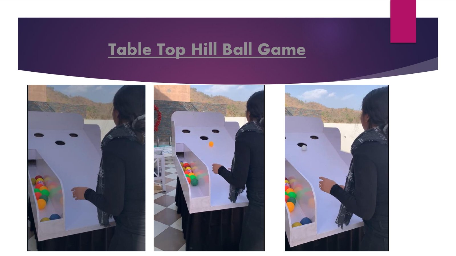 Table Top Hill Ball Game game stall on rent in Udaipur for birthday parties, wedding carnival and mehendi mela — Wooden carnival games