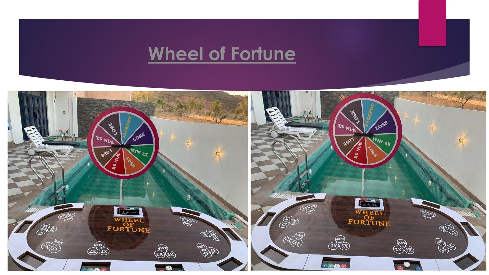 Wheel of Fortune game stall on rent in Udaipur for birthday parties, wedding carnival and mehendi mela — Wooden carnival games